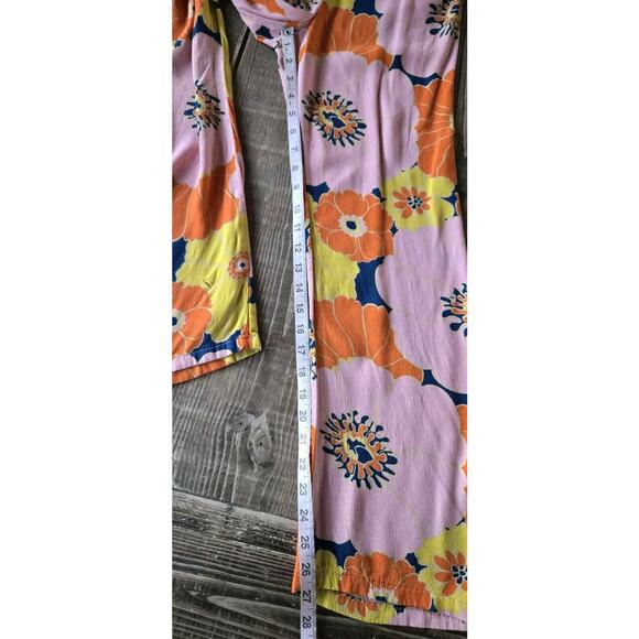 Zara Womens Pants Small Orange Pink Floral Flared Leg High Rise Retro BLOG FAVE - Picture 16 of 16